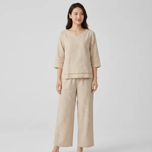 Beige_Cotton_Casual_Loose_Solid_Tracksuit_Outfits_For_Women
