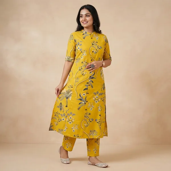 Mustard_Yellow_Floral_Button-Down_Kurta_Set