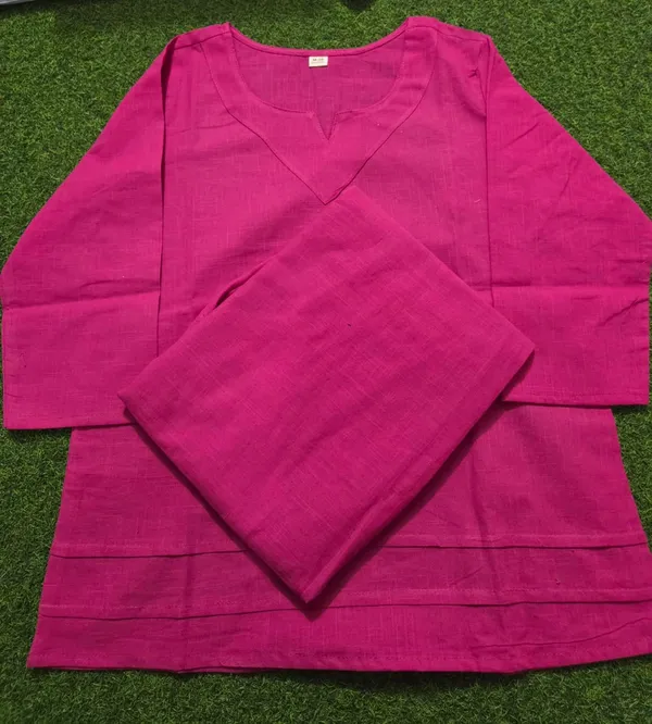 Rani_Pink_Cotton_Slub_Round_Neck_Top_with_Bottom_Co-Ord_Set_For_Women