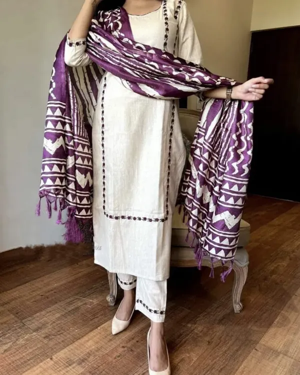 Beige_South_Cotton_Embroidered_Kurta_Pant_Set_With_Dupatta_For_Women