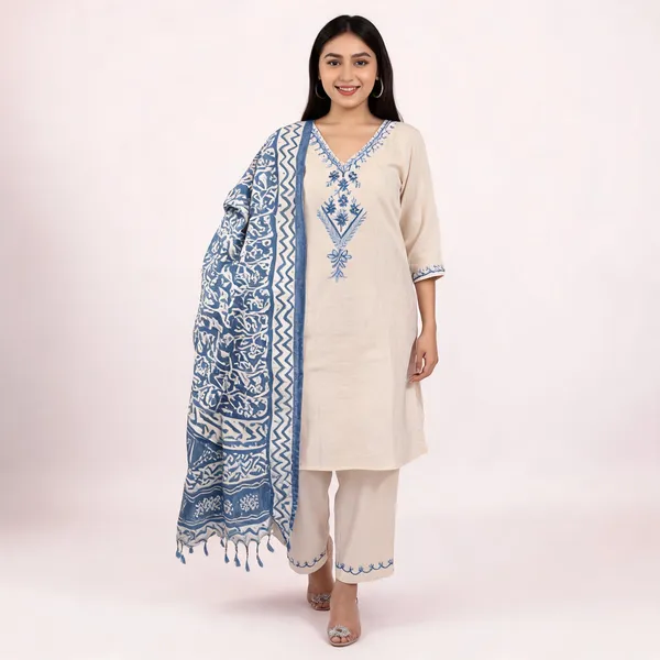 White_Cotton_Flex_Embroidered_Kurta_Palazzo_Set_With_Dupatta_For_Women