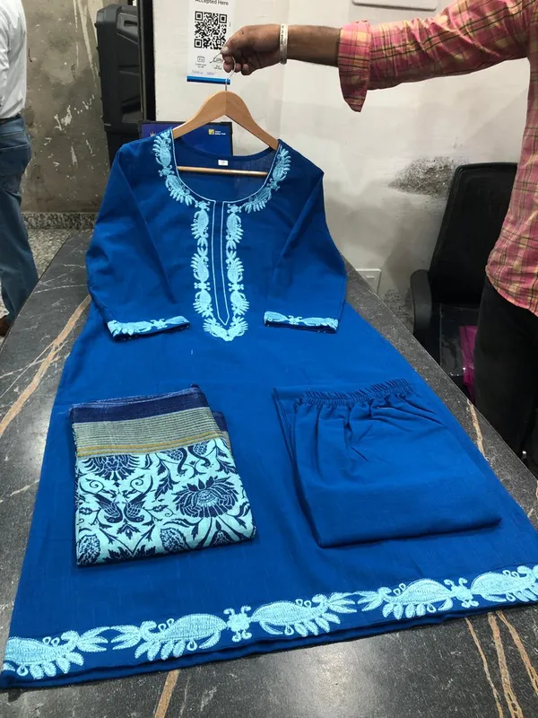 Blue_Cotton_Slub_Embroidered__Fully_stitched_Suits_For_Women