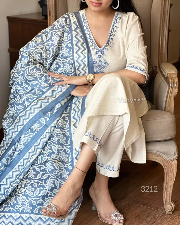 White_Cotton_Flex_Embroidered_Kurta_Palazzo_Set_With_Dupatta_For_Women