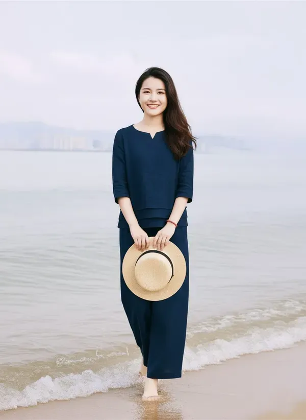 Blue_Cotton_Slub_Regular_Fit_Co_Ord_Set_For_Women