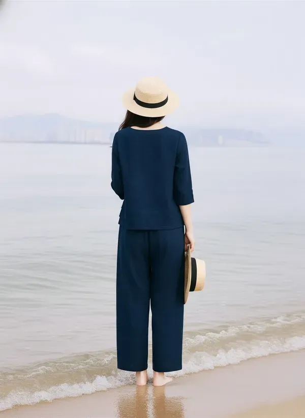 Blue_Cotton_Slub_Regular_Fit_Co_Ord_Set_For_Women