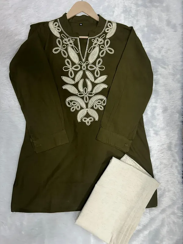 Olive_Green_Cotton_Relaxed_Tunic_Top_&_Bottom_For_Women