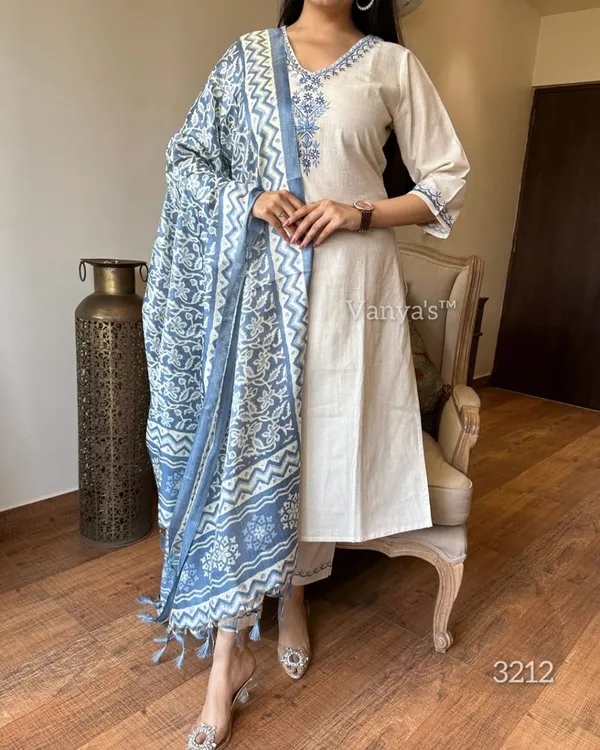 White_Cotton_Flex_Embroidered_Kurta_Palazzo_Set_With_Dupatta_For_Women