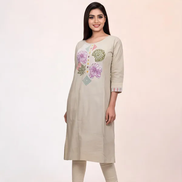 Beige_Cotton_Embroidered_Straight_Kurta_Pant_Set_For_Women
