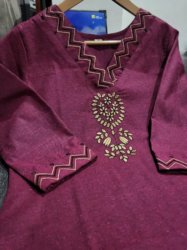 Magenta_South_Cotton_Embroidered_Flared_Kurta_Pant_Set_With_Dupatta_For_Women