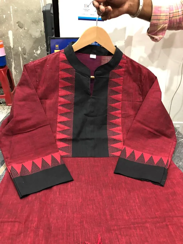 Maroon_Black_Handloom_Cotton_Woven_Fully_stitched_Suits_For_Women