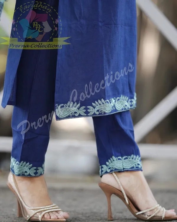 Blue_Cotton_Slub_Embroidered__Fully_stitched_Suits_For_Women