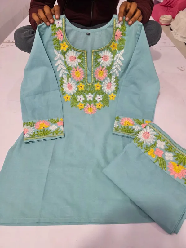 Sky_Blue_Cotton_Floral_Embroidered_Straight_Kurta_Pant_Set_For_Women