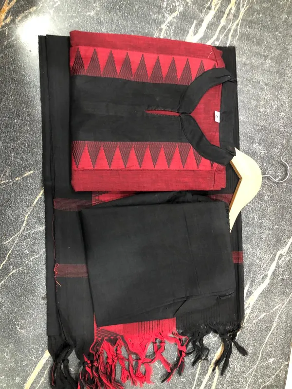 Maroon_Black_Handloom_Cotton_Woven_Fully_stitched_Suits_For_Women