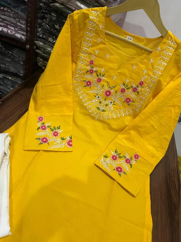 Yellow_Cotton_Embroidered_Kurta_Plazo_Set_For_Women