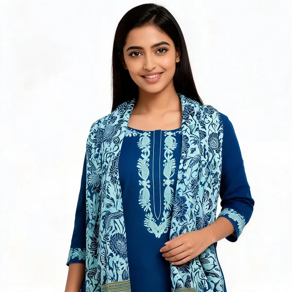 Blue_Cotton_Slub_Embroidered__Fully_stitched_Suits_For_Women