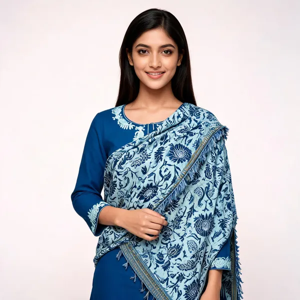 Blue_Cotton_Slub_Embroidered__Fully_stitched_Suits_For_Women