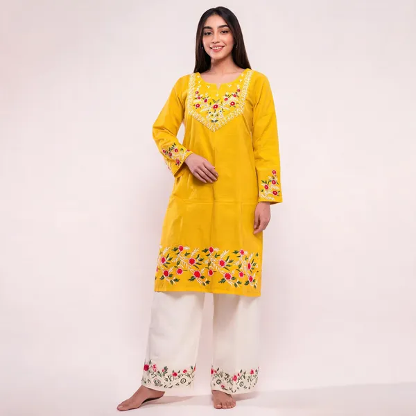 Yellow_Cotton_Embroidered_Kurta_Plazo_Set_For_Women