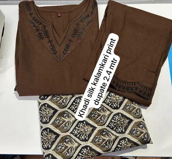 Brown_Cotton_slub_Regular_Fit_Kurta_Pant_With_Dupatta_Set_For_Women