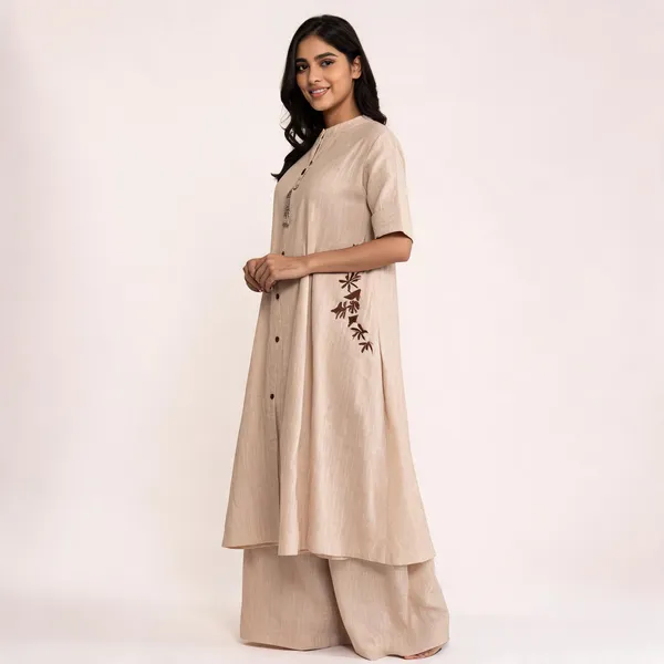 Beige_South_Cotton_Embroidered_A_Line_Long_Kurta_Plazo_Set_For_Women