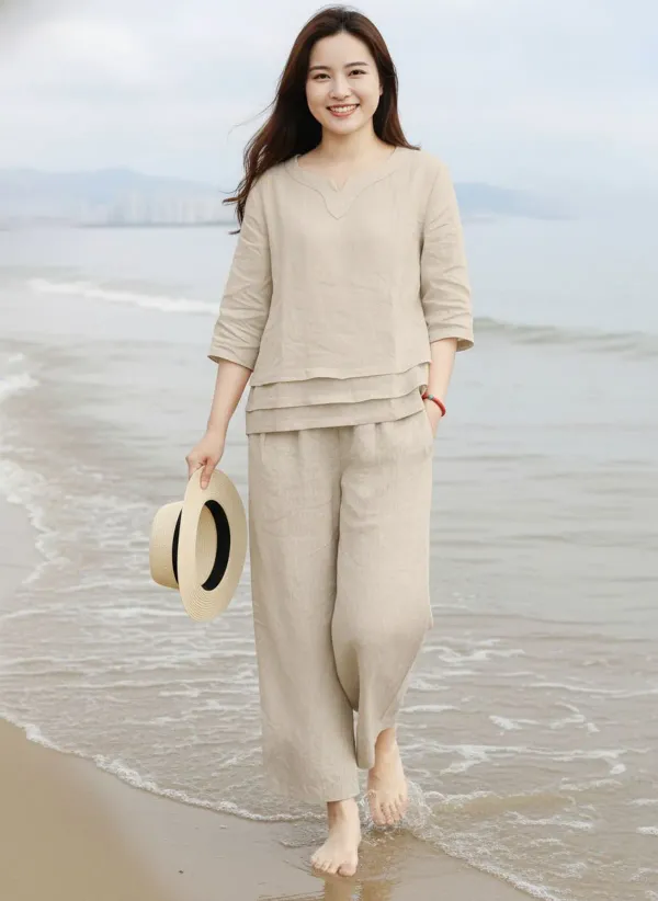 Beige_Cotton_Blend_Relaxed_Fit_Co_Ord_Set_For_Women