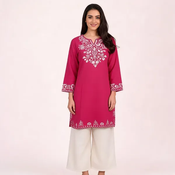 Pink_Cotton_Embroidered_Straight_Kurta_Set_With_White_Bottom_For_Women