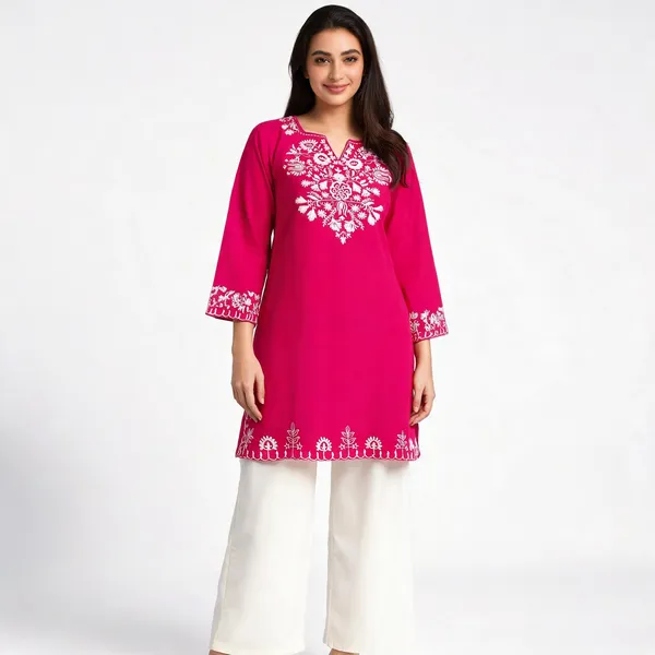 Pink_Cotton_Embroidered_Straight_Kurta_Set_With_White_Bottom_For_Women