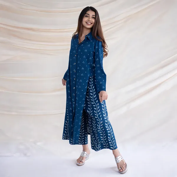 Royal_Blue_Cotton_Slub_Printed_Kurta_Plazo_Set_For_Women