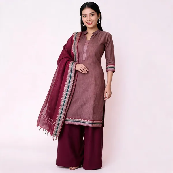 Wine_Cotton_Regular_Fit_Kurta_Set_For_Women