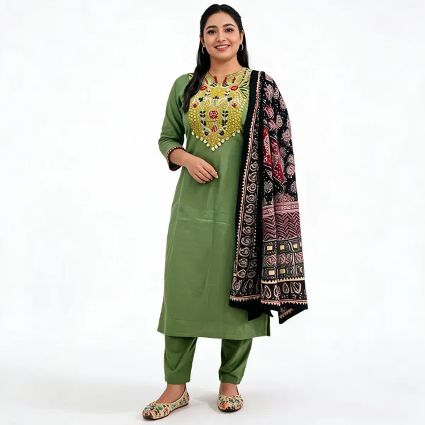 Light_Green_Cotton_Kurta_Pant_Set_With_Floral_Printed_Dupatta_For_Women