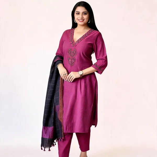 Pink_Cotton_Regular_Fit_Kurta_Pant_With_Dupatta_Set_For_Women