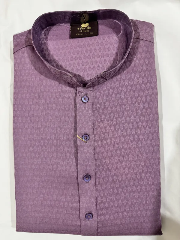 Purple_Cotton_Self_Print_Mandarin_Collar_Kurta_For_Men