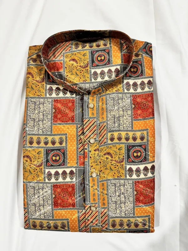 Multicolor_Cotton_Printed_Mandarin_Collar_Kurta_For_Men