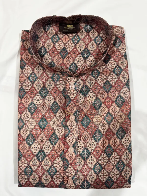 Multicolor_Cotton_Printed_Mandarin_Collar_Kurta_For_Men