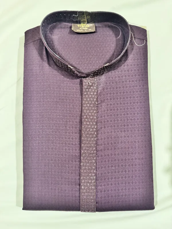 Purple_Silk_Blend_Self_Print_Nehru_Collar_Kurta_For_Men