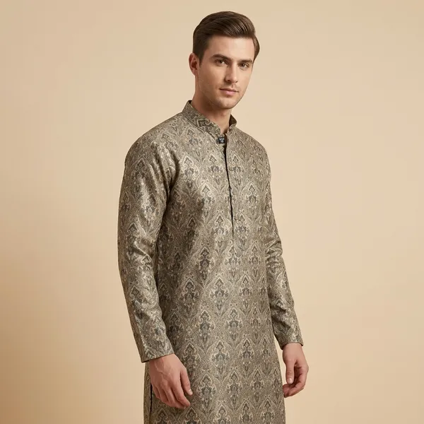 Grey_Polyester_blend_Paisley_Printed_Full_Sleeve_Kurta_For_Men