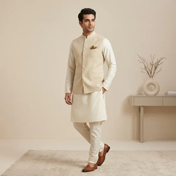 Cream_Turkish_Soft_Touch_Solid_Nehru_Collar_Sleeveless_Ethnic_Jacket_For_Men