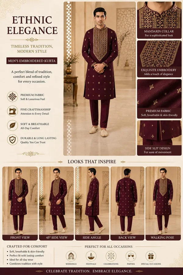 Wine_Embroidered_Kurta_Pyjama_Set