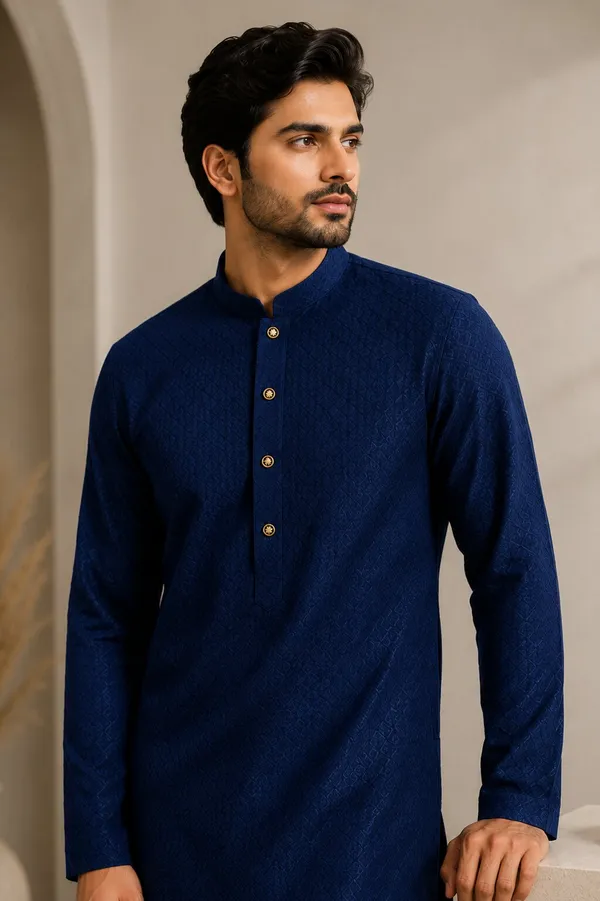 Men_Blue_Textured_Kurta_Pajama