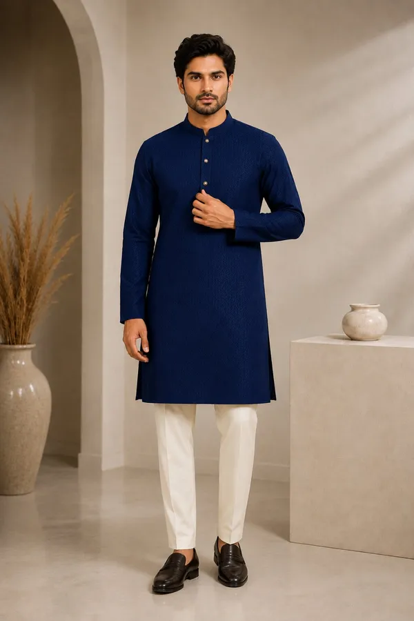 Men_Blue_Textured_Kurta_Pajama