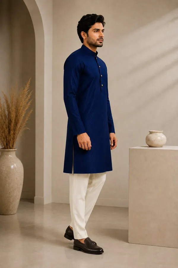 Men_Blue_Textured_Kurta_Pajama
