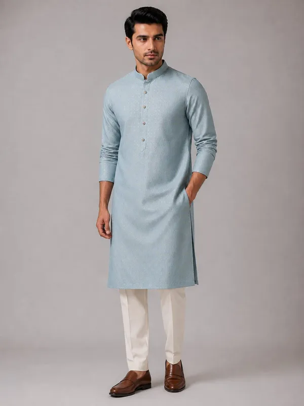 Men_Light_Blue_Textured_Kurta_with_Cream_Pajama