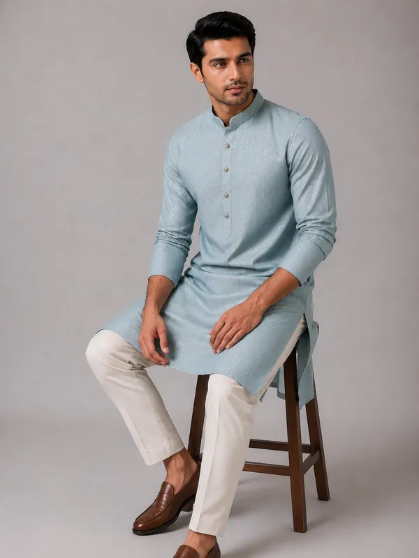 Men_Light_Blue_Textured_Kurta_with_Cream_Pajama