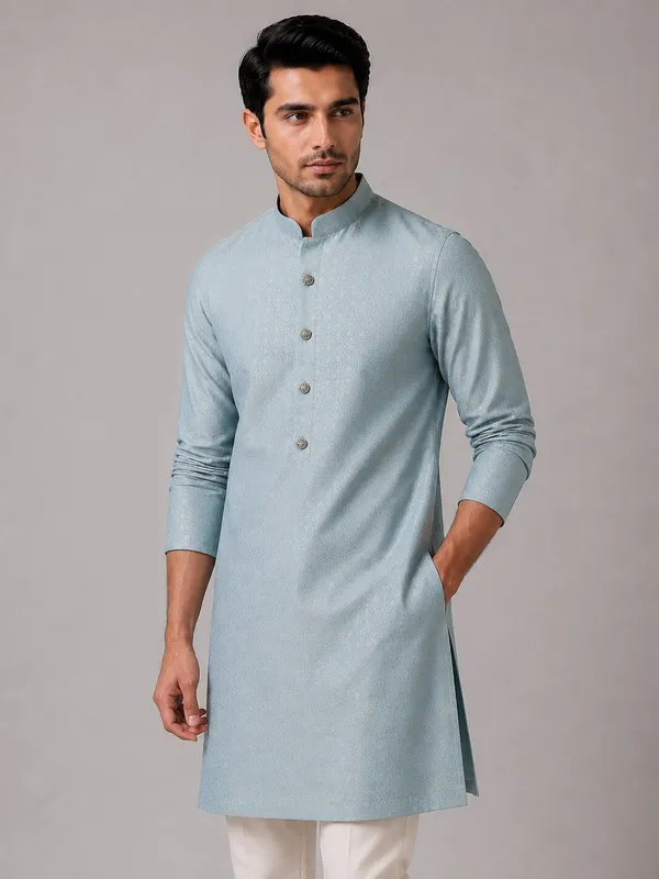 Men_Light_Blue_Textured_Kurta_with_Cream_Pajama