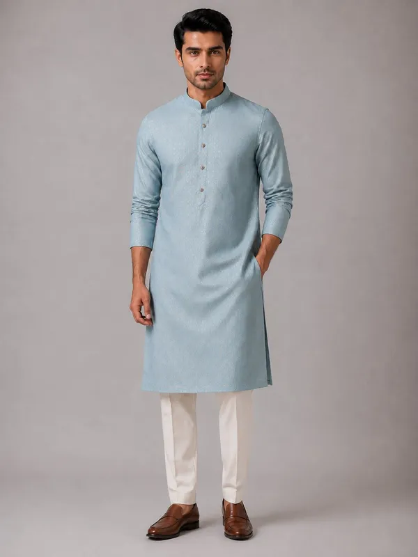 Men_Light_Blue_Textured_Kurta_with_Cream_Pajama