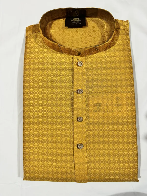 Golden_Yellow_Brocade_Silk_Straight_Nehru_Collar_Kurta_For_Men