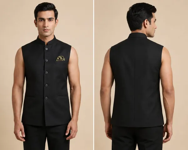 Black_Satin_Finish_Textured_Nehru_Collar_Sleeveless_Jacket_For_Men