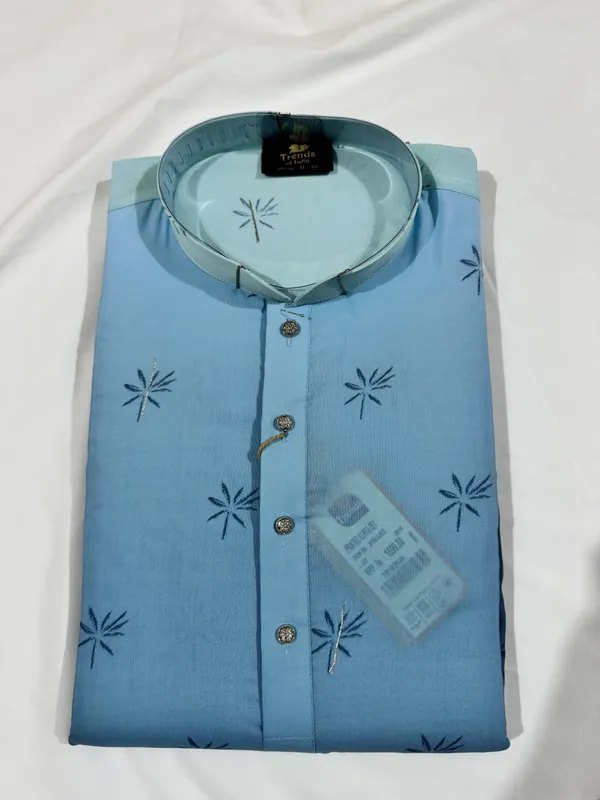 Blue_Cotton_Straight_Printed_Mandarin_Collar_Kurta_For_Men