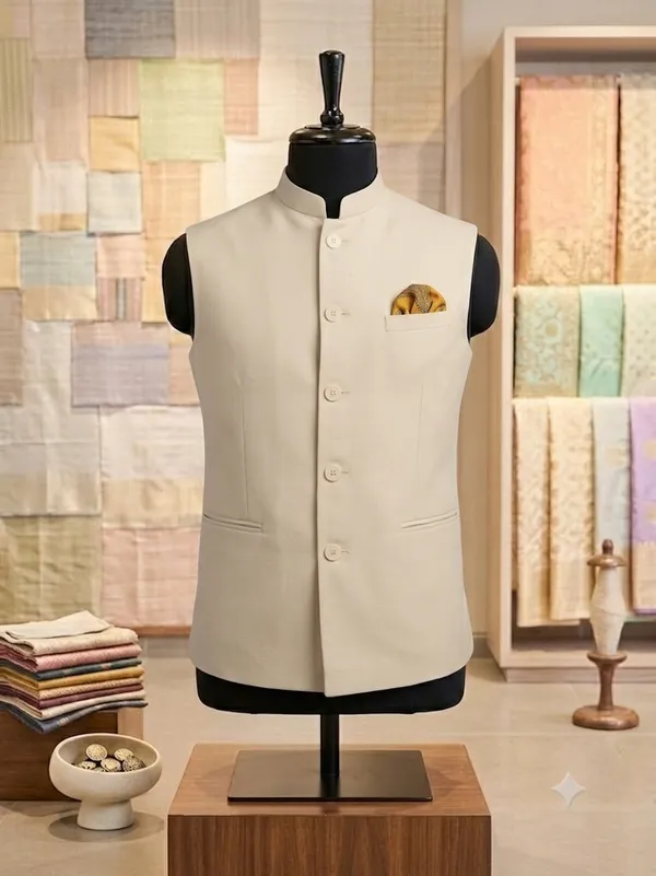 Cream_Turkish_Soft_Touch_Solid_Nehru_Collar_Sleeveless_Ethnic_Jacket_For_Men