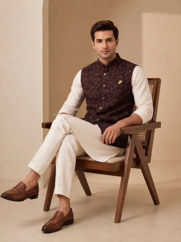 Wine_Jacquard_Nehru_Bandi_for_Men