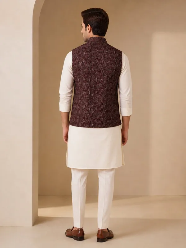 Wine_Jacquard_Nehru_Bandi_for_Men